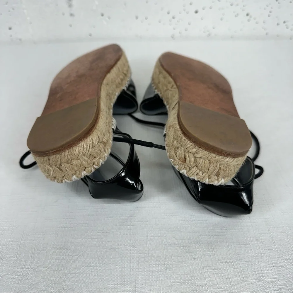 Chiara Ferragni Women's Size 37 Winking Black Patent Leather Platform Espadrille